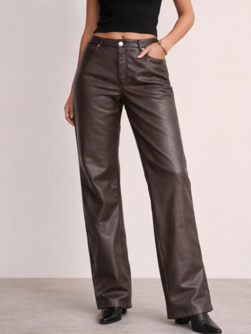 H&M faux leather brown pants
